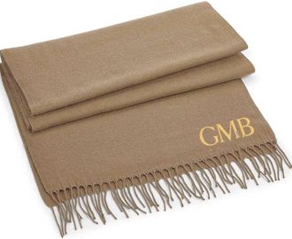 Generic Personalised Scarf with Embroidered Initials. Classic Woven Scarf. Free P&P (Biscuit)