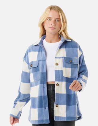 Rip Curl Womens Rip Curl Womens Neon Isles Fleece Shacket Long Sleeve Shirt - Blue - Size: 10/8