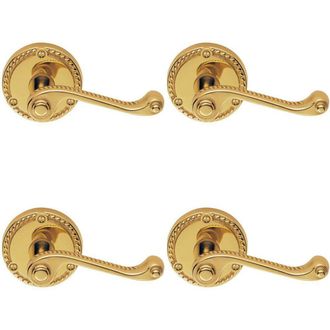 Loops 4x PAIR Georgian Scroll Handle on Round Rose Rope Design Pattern Polished Brass in Metallics