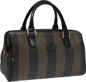 Fendi Vintage Pequin Convertible Boston Bag Coated Canvas Brown Canvas Handbag (Pre-Owned)