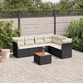vidaXL Vidaxl - Set De Comedor De Jard&iacute;n 7 Pzas Y Cojines Rat&aacute;n Sint&eacute;tico Negro