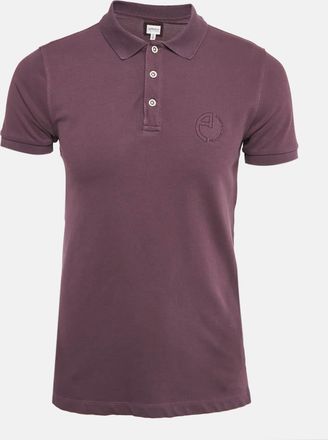 Armani Purple Logo Embroidery Cotton Pique Polo T-Shirt
