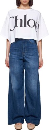 Chlo&eacute; Womens Wide-Leg Denim Jeans Blue Cotton