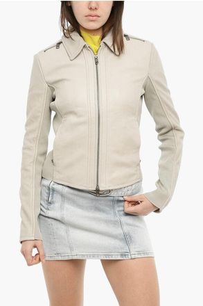 Diesel Leather And Fabric Jacket L-SASK In Solid Color size 42