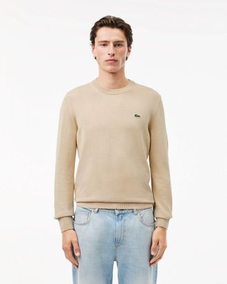 Lacoste Mens Organic Cotton Crew Neck Sweater in Tan - Size 2XL