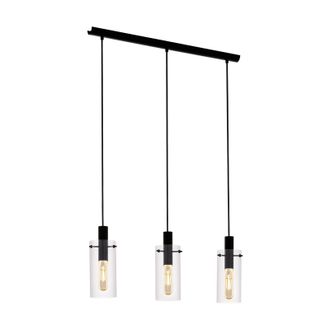 Loops Pendant 3 Bulb Ceiling Light Colour Black Shade Clear Glass Bulb E27 3x60W