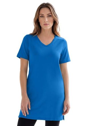 Roaman's Plus Size Ultimate Cotton V-Neck Short Sleeve Tunic in Vivid Blue at Nordstrom, Size Medium