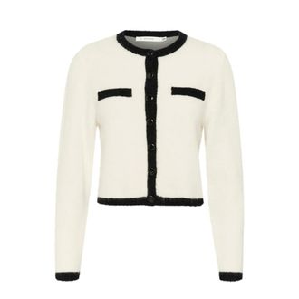 Gestuz Cardigans, female, Beige, Size: 2XS Contrast Cardigan Ivory/Black Combination