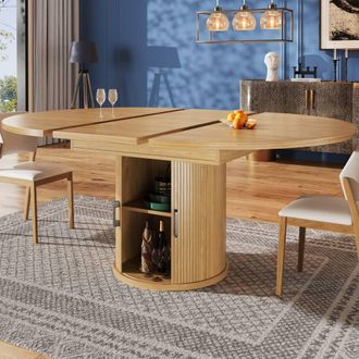 Merax Extendable Round to Oval Dining Table with Storage in Natural