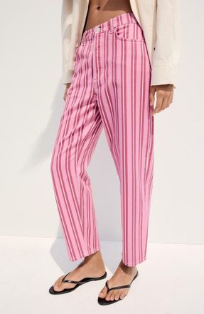 Mango Striped High Waist Straight Leg Jeans in Pink at Nordstrom, Size 12