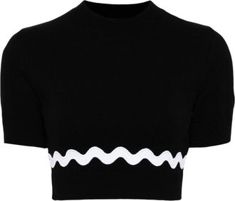 Patou Wave cropped sweater - women - Polyamide/Wool - M - Black