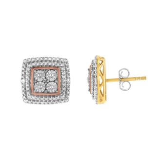 House of Brilliance 925 Sterling Silver Diamond Accented Square Shaped Milgrain Stud Earrings