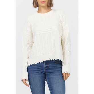 Dear John Denim Rania Long Sleeve Crew Neck Cable Sweater in Off White at Nordstrom, Size X-Large