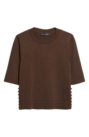 Oscar De La Renta Button Slit Virgin Wool Sweater in Mahogany Brown at Nordstrom, Size X-Large
