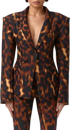 Naked Wardrobe Animal Print Ponte Blazer in Tortoise at Nordstrom, Size X-Small