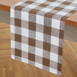 Solino Home Linen Table Runner for Dining Table, Holiday and Everyday Table Decor - Buffalo Check in Coco Brown And White at Nordstrom, Size Xx-Large