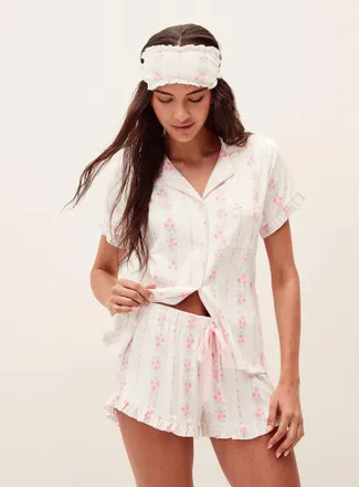 PJ Salvage Womens Roses and ruffles pointelle knit pyjama set