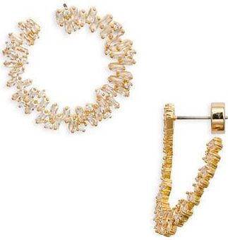 Nordstrom Scattered Baguette Cubic Zirconia Front/Back Earrings in Clear- Gold at Nordstrom Rack