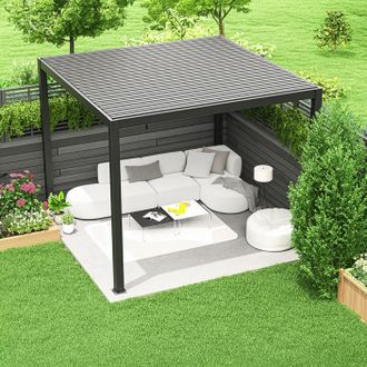 PRIMROSE Charcoal Pergola with Steel Louvered Shutter Roof 3m x 3m in Black