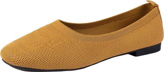 Generic Womens Knit Mesh Flat Lightweight Breathable Casual Shoes with Flexible Sole, Comfortable Round Toe Ballet Flat for Walking,Travel,Everyday Wear (Yell