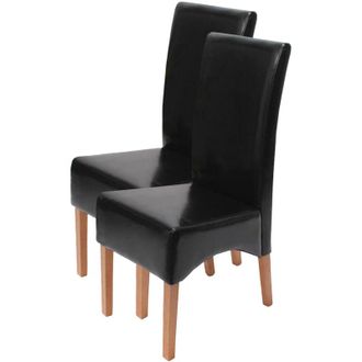 Hhg Set 2x sedie soggiorno moderno elegante Latina pelle per sala da pranzo nero gambe chiare