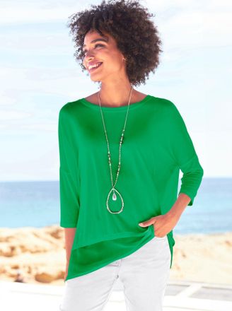 Heine Oversize-Shirt HEINE Oversized Shirt, Damen, Gr. 36/38, gr&uuml;n (grasgr&uuml;n), 95% Viskose, 5% Elasthan, Chiffon:100% Polyester, unifarben, Rundhals, Shirts