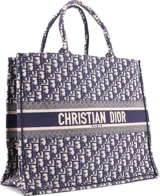 Dior Borsa tote Book Oblique grande in tela - Blu