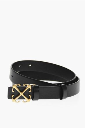 Off-white Leather Belt with Arrow Buckle, Gold-Effect 25mm size 75