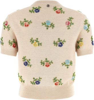 Paco Rabanne Floral Beaded & Sequined Sweater - Cream