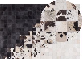 Beliani Alfombra De Piel Blanca Y Negra Rectangular 140 X 200 Cm Artesanal Patchwork Moderno Kemah