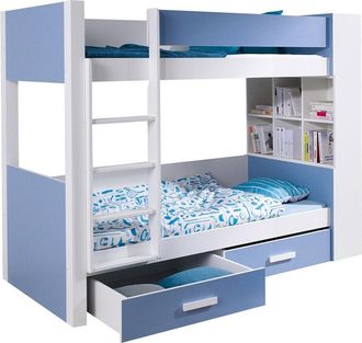 Mirjan24 Mobilier1 - Litera Henderson 141, Blanco + Azul, De Dos Pisos, 80x180, Madera, Aglomerado Laminado, Somieres, 94x210x160cm