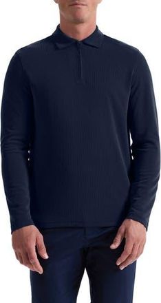 Bugatchi Ottoman Rib Half Zip Long Sleeve Polo in Navy at Nordstrom Rack, Size X-Large