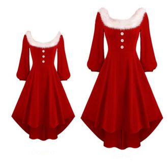 Generic Dresses for Women UK, Womens Christmas Snowflakes Xmas Long Black Skirt Red Dress Women Christmas Swing Dresses for UK Costume Mrs Santa Claus Costume