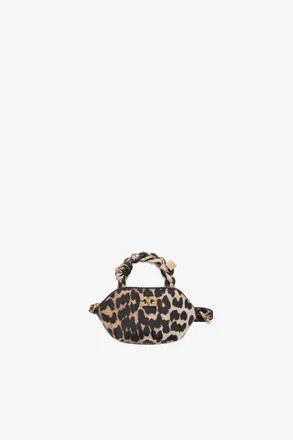 Ganni Brown Leopard Grained Nano Bou Bag