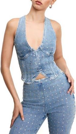 Good American Dolly Crystal Denim Vest in Indigo1023 at Nordstrom Rack, Size X-Small