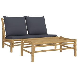 vidaXL Set De Muebles De Jard&iacute;n 2 Piezas Bamb&uacute; Con Cojines Gris Oscuro Vidaxl