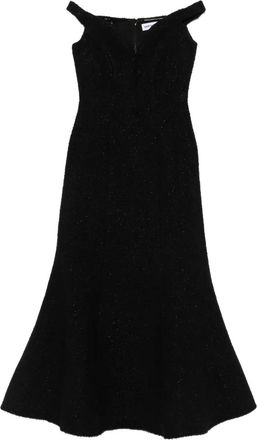 Self Portrait Off-shoulder boucl&eacute; midi-jurk - Zwart