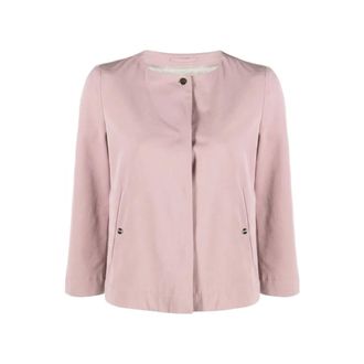 Herno Light Jackets, female, Pink, Size: 3XL Collarless Cropped-Sleeve Jacket