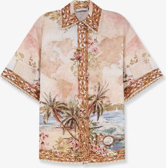 Zimmermann Camicia Mahon in lino con stampa Blu Island Map - ZIMMERMANN - gender_Woman