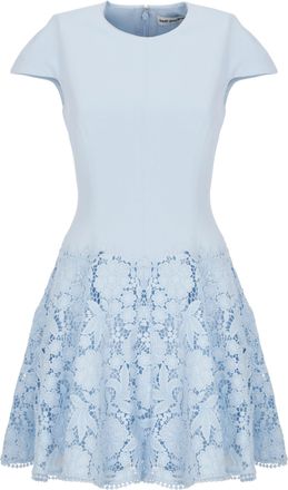 Self Portrait Light Blue Crepe Lace Mini Dress With Floral Details