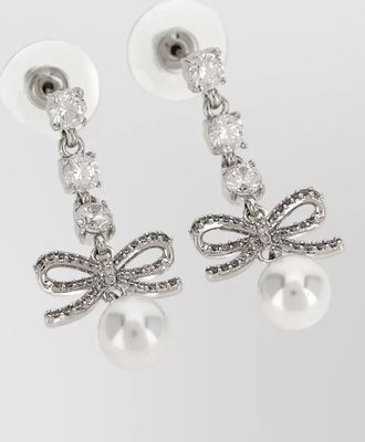 Self Portrait crystal-embellished bow drop earrings