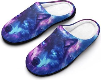 Generic G-alaxy And Wolf Fashion Cotton Slippers for Women Memory Foam House Slippers Non-Slip House Bedroom Shoes