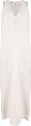 Brunello Cucinelli V-neck midi dress - women - Linen/Flax/Acetate/Viscose/Silk/Eco Brass - S - Neutrals