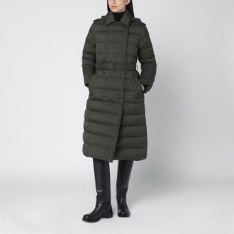 Burberry Dark green double-breasted padded coat with belt