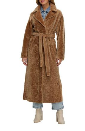 Gorski Reversible Textured Genuine Shearling Coat with Side Slits, Belt in Latte/latte at Nordstrom, Size X-Small