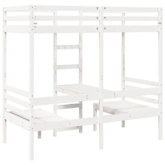 Berkfield Home Loft Bed Frame with Desk & Chairs White 90x200cm Solid Wood Pine | Size: 90x200 cm