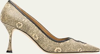 Manolo Blahnik 90mm Berry Snake-Embossed Leather Pumps