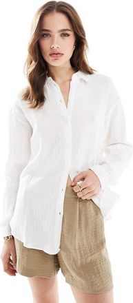 Jacqueline de Yong loose fit cheesecloth shirt in white - part of a set