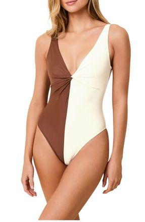 Solid & Striped The Enza Colorblock One-Piece Swimsuit in Brule /Coconut at Nordstrom, Size X-Large