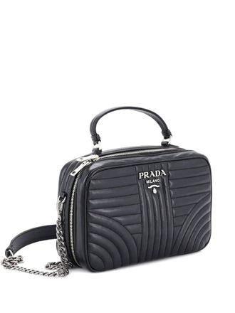 Prada Zip Around Top Handle Bag Diagramme Quilted Leather Medium satchel - Black